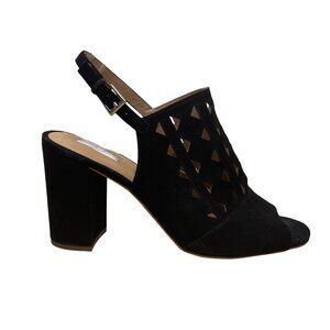 Halogen Women’s Black Suede Cutout Slingback Chunky Heel Sandals Size 10M